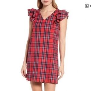 Draper James Red Plaid Ruffle-Sleeve Shift Dress